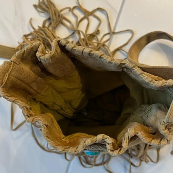 Free People Suede Leather Beaded Fringe Crossbody with Faux Turquoise - Picture 11 of 15